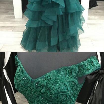 Tiered Long Green Prom Dress With A..