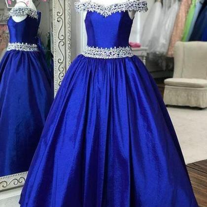 Royal Blue Satin Flower Girl Dress ..