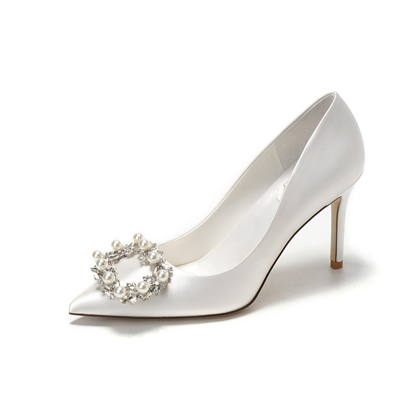 7cm Heels White Pearl Decoration Wedding Shoes for Bride Elegant High Heels pumps shoes Women Party Shoes