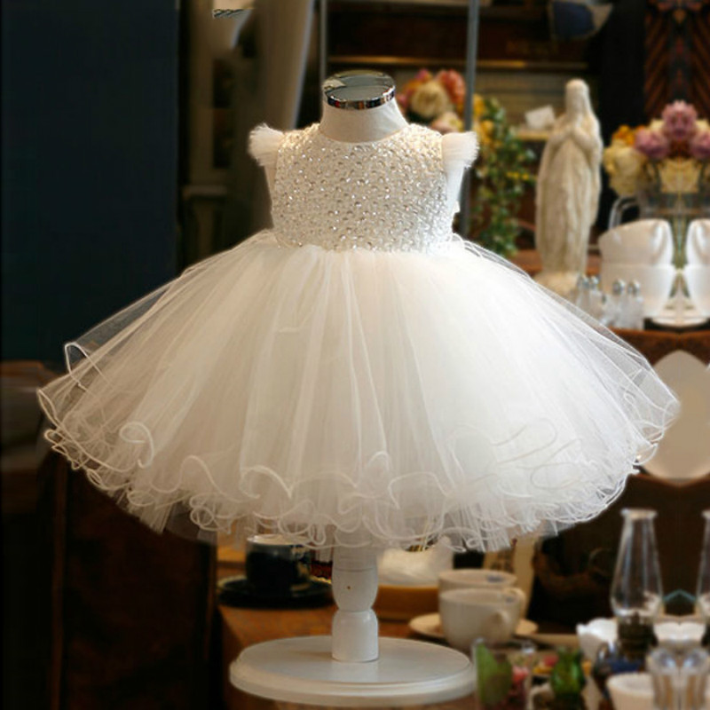 Ivory Tulle Shiny Beaded Flower Girl Dress For Toddlers Infants Wear ...