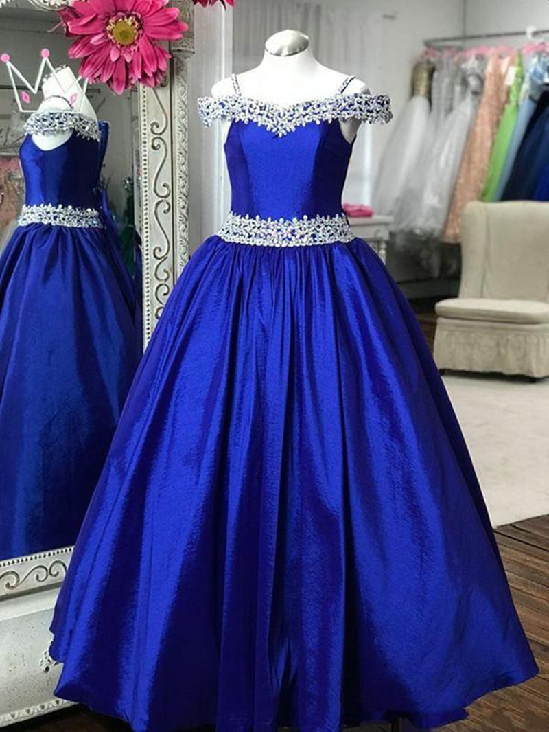 Royal Blue Satin Flower Girl Dress for Weddings A Line Pageant Girls Party Dress for Toddlers Infants
