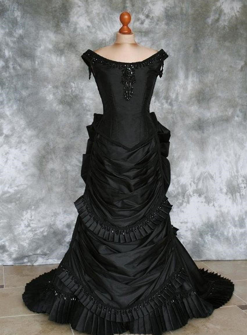 Black 19th Century Beaded Gothic Victorian Wedding Dresses Vampire Ball Masquerade Halloween Bridal Dress Steampunk Gothic Wedding Gowns