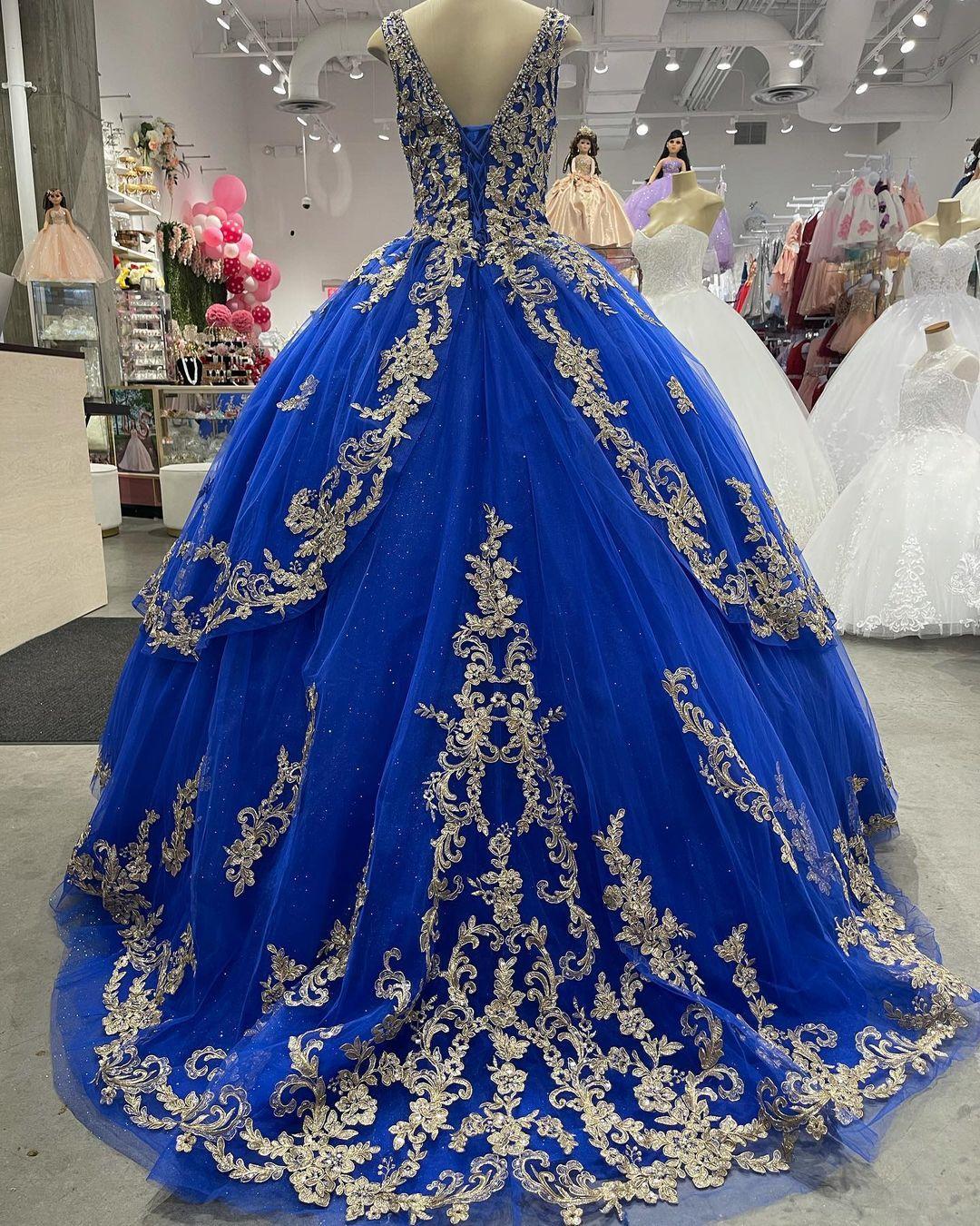 Vintage Blue Quinceanera Dresses For 15 Year Girl Ball Gown Lace ...