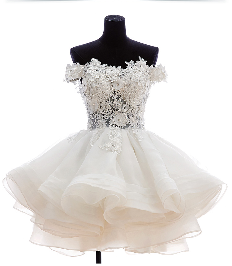 Off The Shoulder Wedding Dress, Romantic Ivory Lace Wedding Dress, Beach Short Wedding Bridal Dress