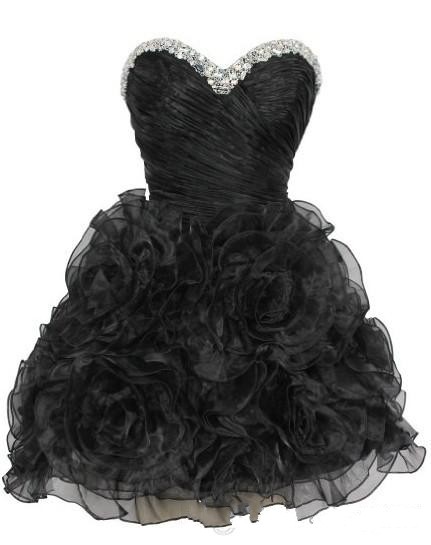 Little Black Homecoming Dresses, Ball Gown Organza Homecoming Dresses, Sexy Sweetheart Prom Dress, Lace Up Back Junior Party Dresses , Short Junior Party Dress With Flower Bottom,