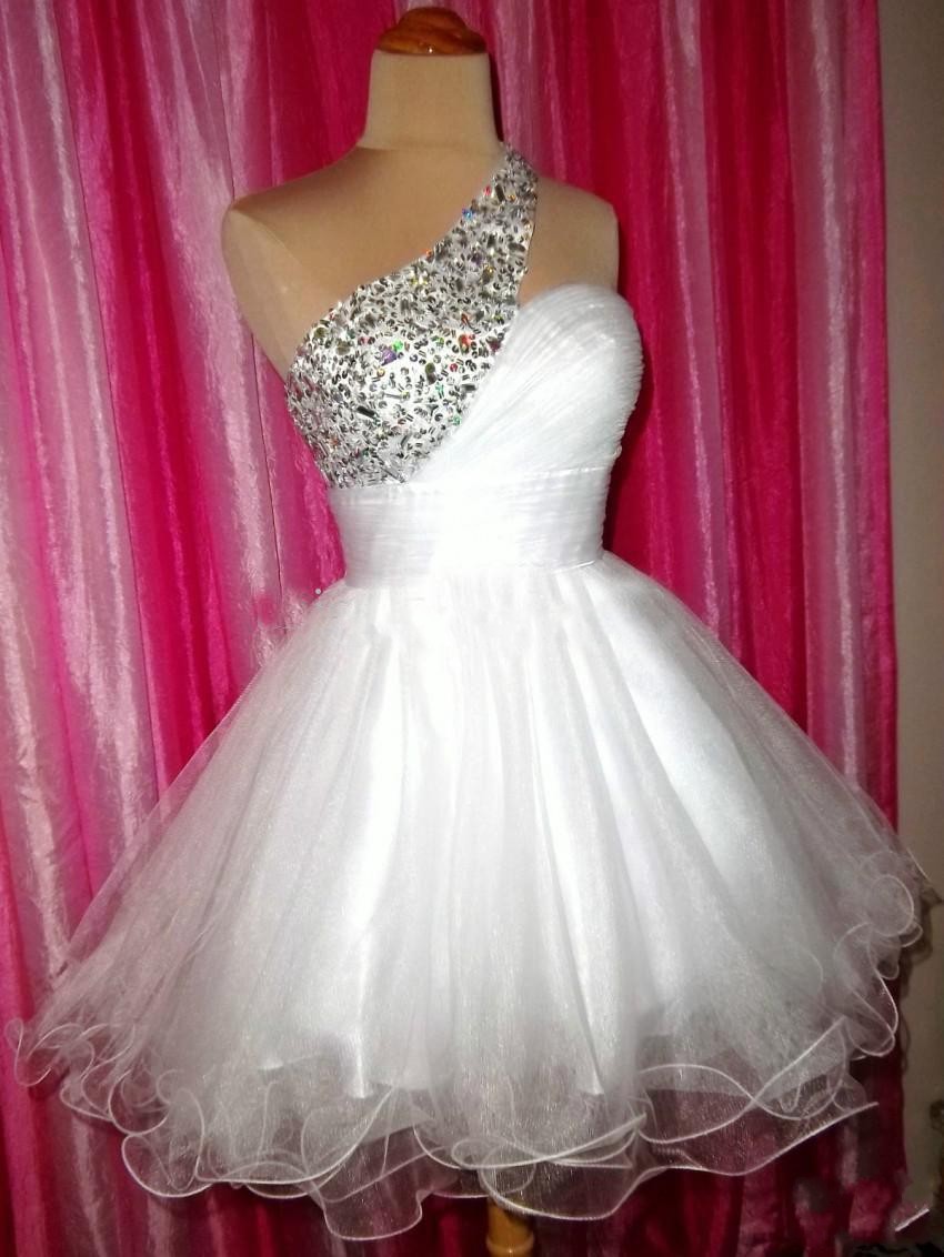 Little White Homecoming Dress A Line One Shoulder Short Prom Party Dress