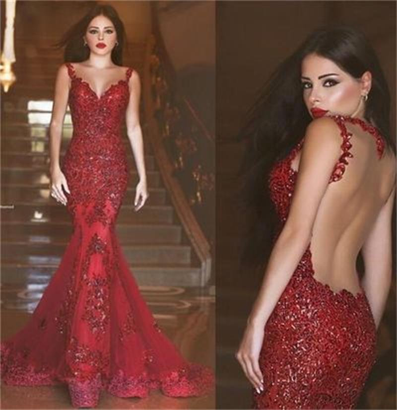 red shiny prom dress