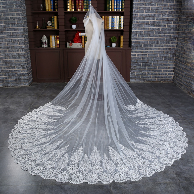3 8 Meters Long Wedding Veils Cheap Beige Lace Wedding Veils In