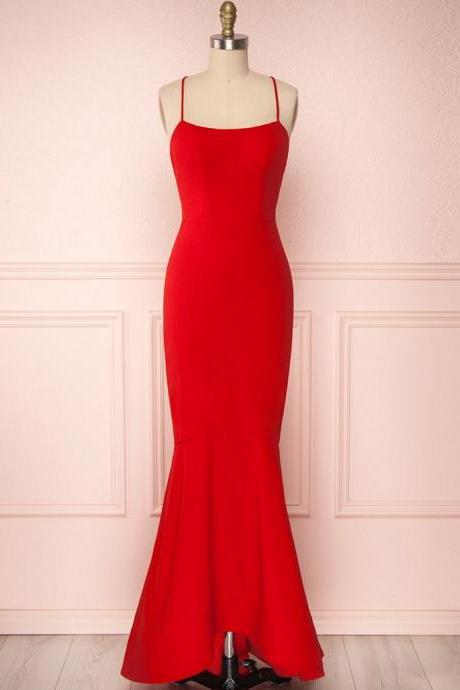 Sexy Red Mermaid Long Bridesmaid Dress for Wedding Party Spaghetti Strap Formal Women Party Dresses 