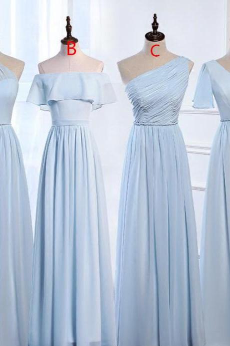 Baby Blue Long Bridesmaid Dress Plus Size A Line Chiffon Floor Length Formal Wedding Party Dress for Women Custom Made
