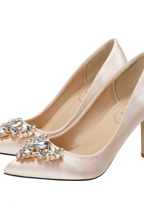 9cm Heels White/Champagne Wedding Shoes for Bride Crystal Women Party Shoes High Heels pumps shoes 