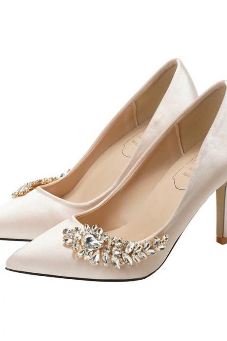 7cm Heels White/Champagne Wedding Shoes for Bride Elegant Women Party Shoes High Heels pumps shoes 