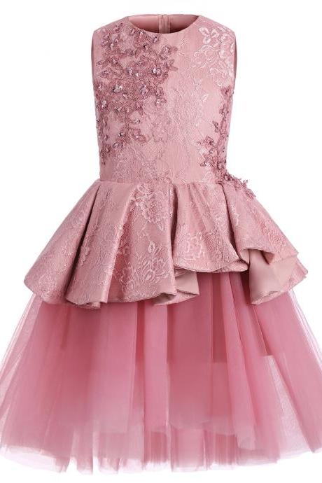 Pink Lace Flower Girl Dress for Wedding 2021 A Line Formal Toddlers Girls Pageant Dresses Formal Kids Wear