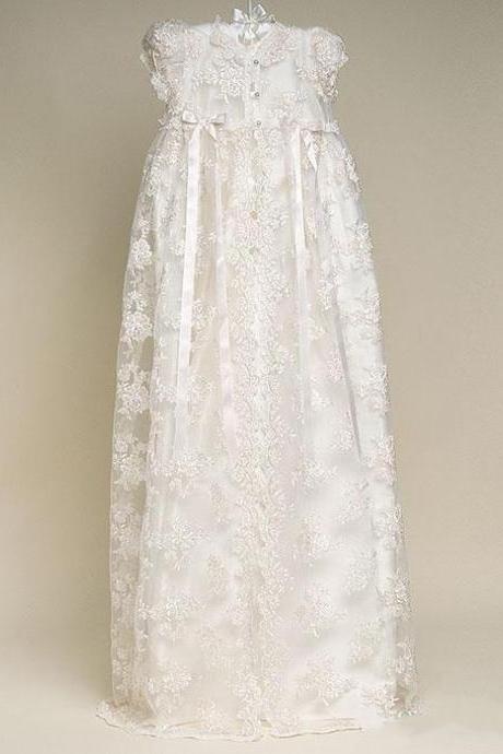 Short Sleeve Ivory Lace Long Baby Flower Girl Dress for Wedding 2021 A Line Formal Kids Wear