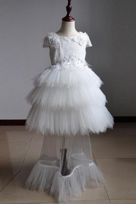 Two Pieces Ivory Lace Flower Girl Dress for Wedding Detachable Skirt Long Junior Bridesmaid Dresses 