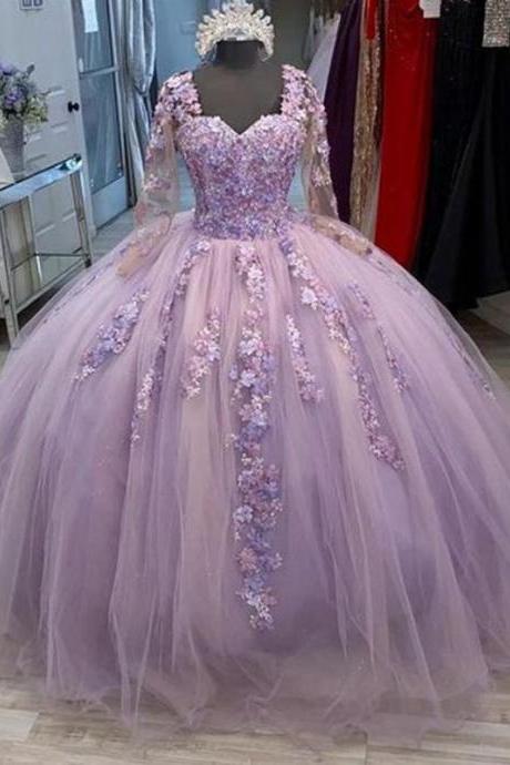 Princess Lilac Lace Quinceanera Dresses for 15 Year Girl Ball Gown Corset Dress for Debut Gowns Custom Made