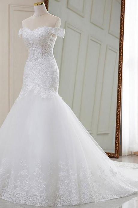 Sexy Mermaid Vintage Lace Wedding Dresses for Lady Sweep Train Women Bridal Gowns Plus Size
