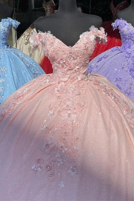 Sexy V Neck Long Floral Quinceanera Dresses Ball Gown Sweet 16 Year Prom Dress for Girl Corset Debut Gowns