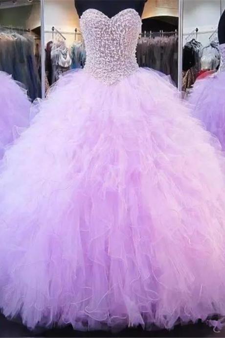 Sweet 15 Year Lavander Beaded Quinceanera Dresses Ball Gown Sweet 16 Year Prom Dress for Girl Corset Debut Gowns