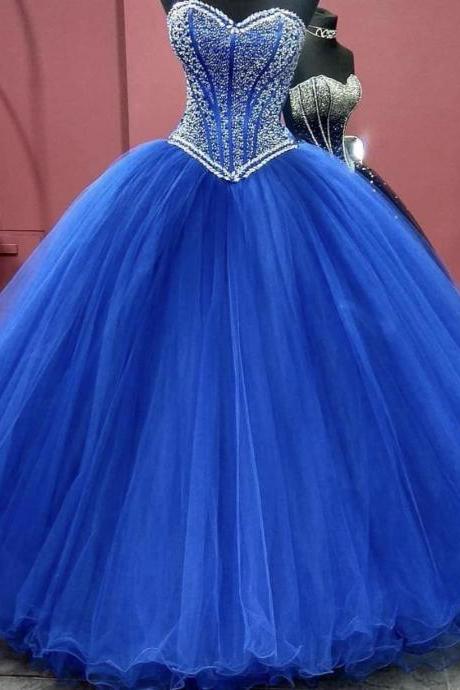 Luxury Beaded Royal Blue Quinceanera Dresses Ball Gown for Sweet 15 Year Party Dress Debut Gowns
