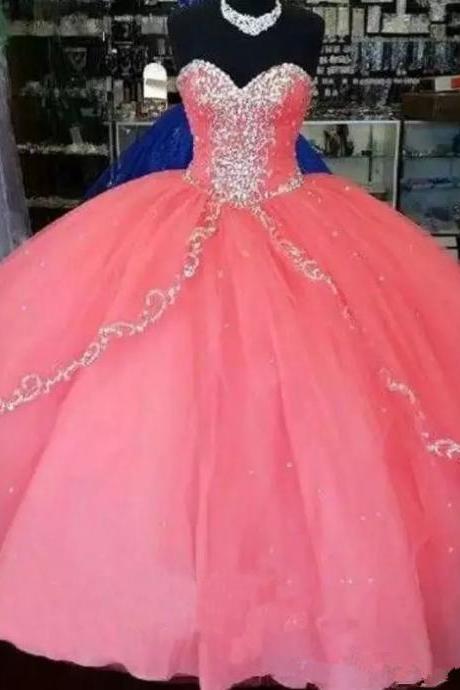 Gorgeous Pink Beaded Quinceanera Dresses Ball Gown Puffy Corset Gowns for Debut Dress Sweet 16 Year Girl Birthday