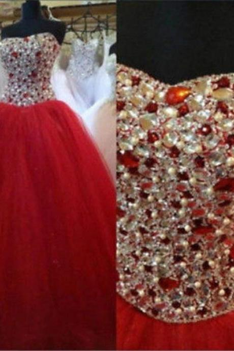 Luxury Crystal Red Quinceanera Dresses Ball Gown Puffy Corset Gowns for Debut Dress Sweet 15 Year Girl Birthday