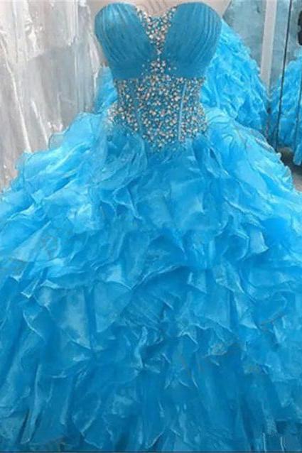 Tiered Sky Blue Organza Quinceanera Dresses Ball Gown Puffy Corset Gowns for Debut Dress Sweet 16 Year Girl Birthday