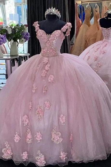 Pink Floral Quinceanera Dresses for 16 Year Ball Gown Princess Girls Prom Party Dress
