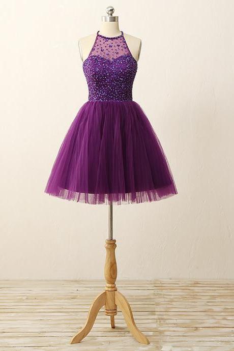 Short Purple Homecoming Dresses 2016, Cheap Homecoming Dress, Sweet 8th Grade Purple Graduation Dresses, Hlater Neckline Tulle Short Party Dress, Luxury Crystal Short Prom Dress, Sexy Open Back Cocktail Dresses, Plus Size Purple Prom Dress, Short Sheer Prom Dress, Illusion Party Dress For Junior High Schoo, A Line Tulle Prom Party Dresses 2016