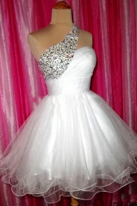 Little White Homecoming Dress A Line One Shoulder Short Prom Party Dress
