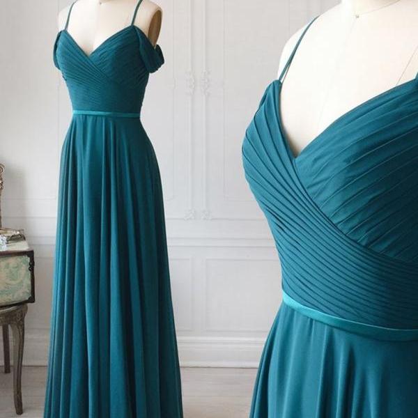 Long Cyan Bridesmaid Dress Plus Size A Line Chiffon Girls Wedding Party ...