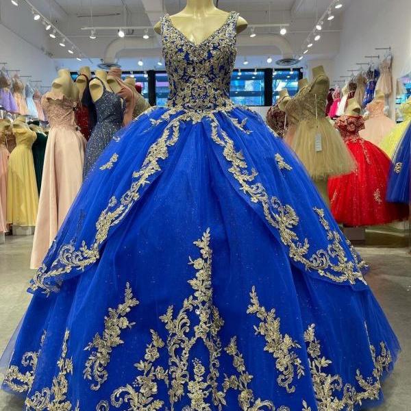 Vintage Blue Quinceanera Dresses For 15 Year Girl Ball Gown Lace ...