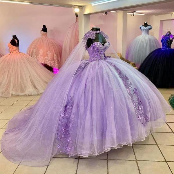Princess Lilac Lace Quinceanera Dresses For 15 Year Girl Ball Gown With ...