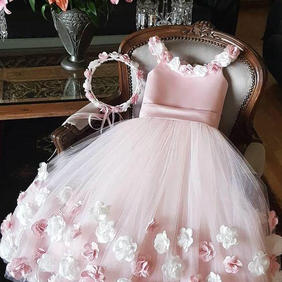 Pink Floral Birthday Party Dress for Toddler Girls Formal Flower Girls Dress