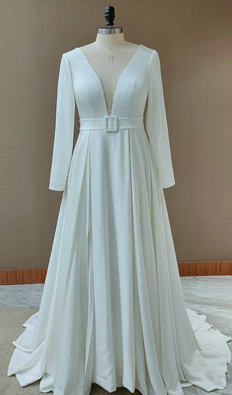 Long Sleeve Wedding Dresses 2021 A Line Sexy V Neck Long Vintage ...