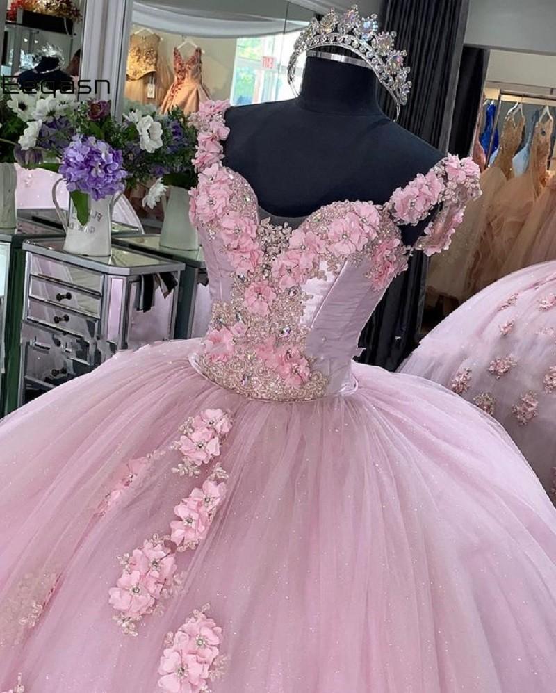 Pink Floral Quinceanera Dresses For 16 Year Ball Gown Princess Girls